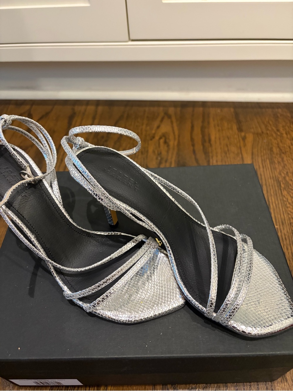 Isabel Marant Silver Metallic Strappy High Heel Sandals